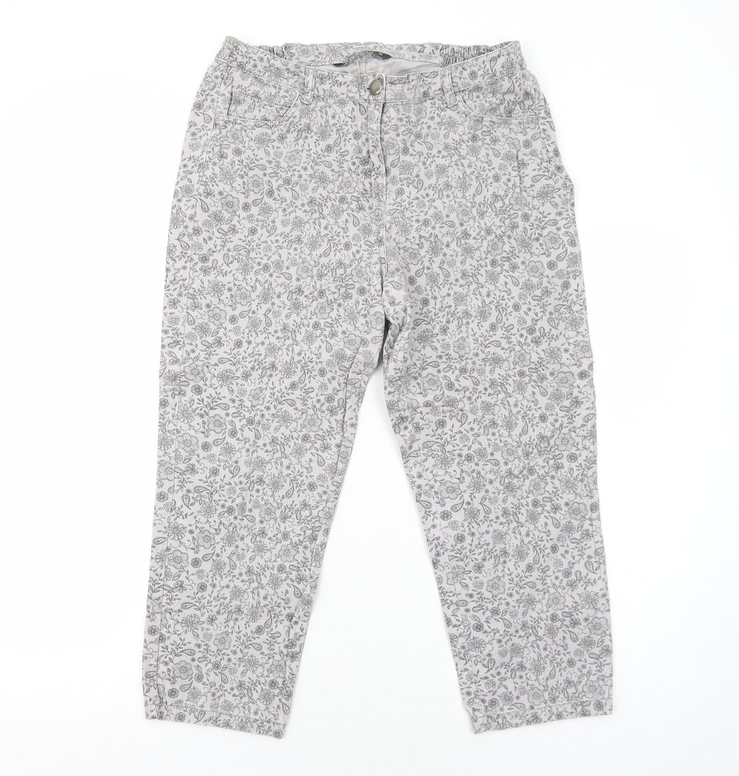 Bonmarché Womens Grey Floral Cotton Straight Jeans Size 10 Regular Zip