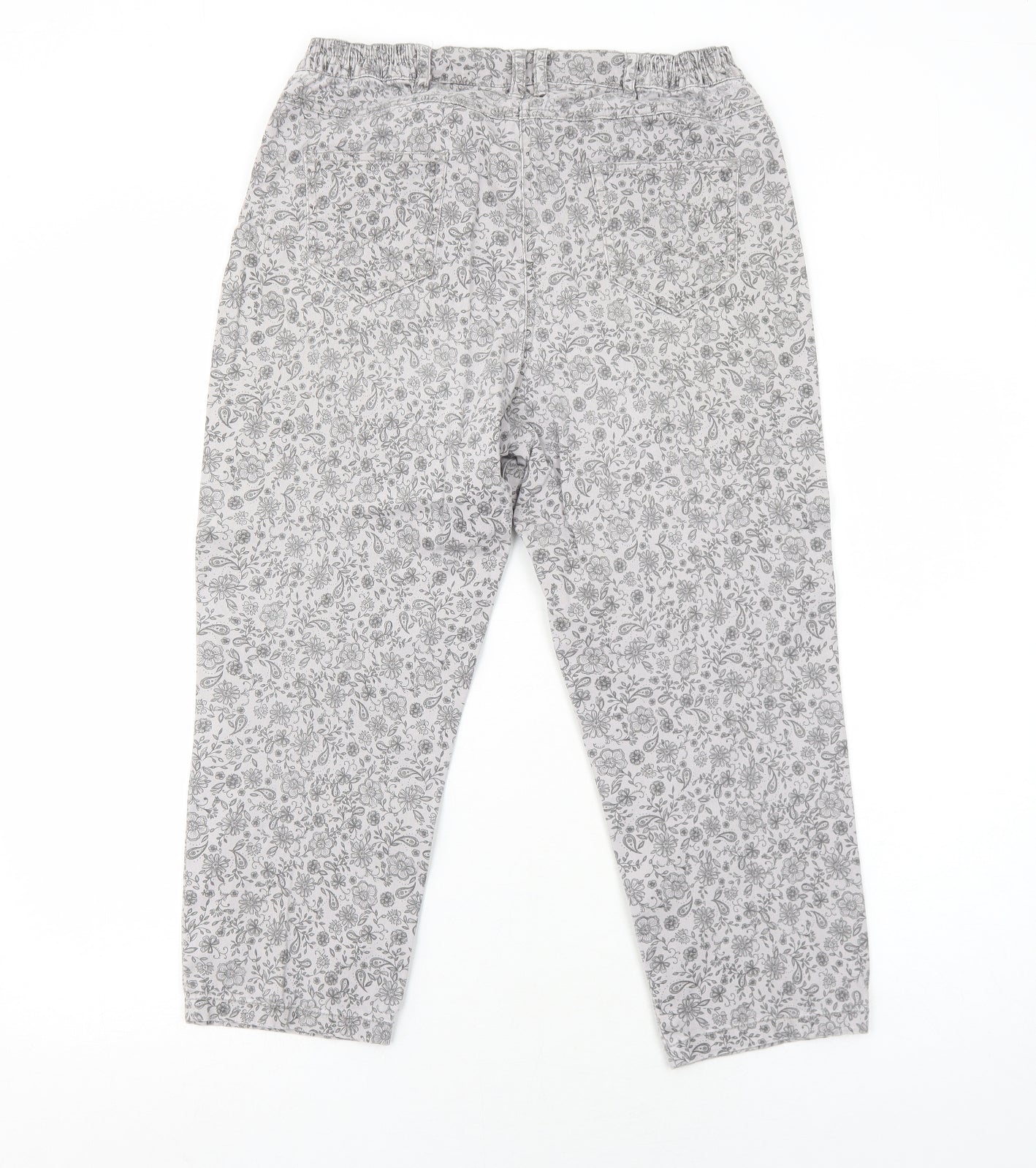 Bonmarché Womens Grey Floral Cotton Straight Jeans Size 10 Regular Zip