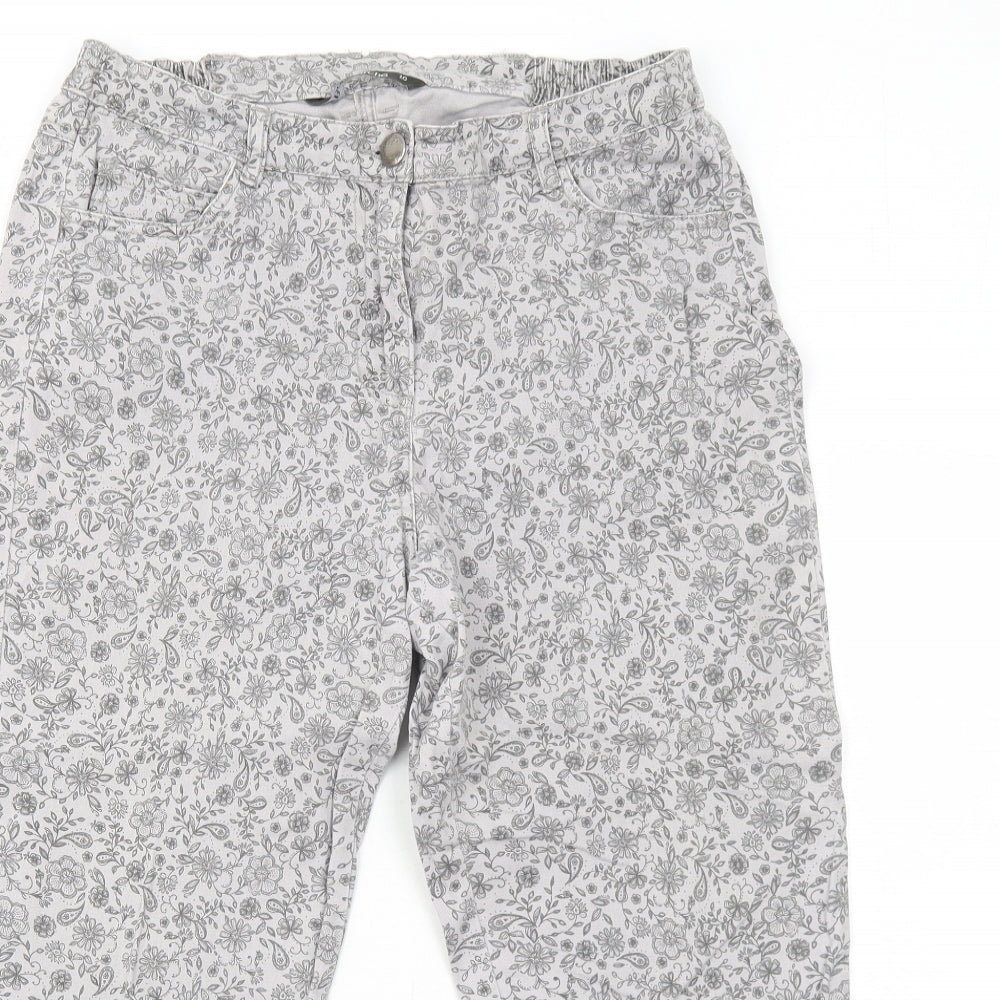 Bonmarché Womens Grey Floral Cotton Straight Jeans Size 10 Regular Zip