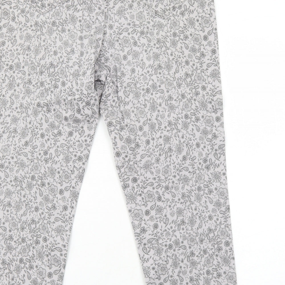 Bonmarché Womens Grey Floral Cotton Straight Jeans Size 10 Regular Zip