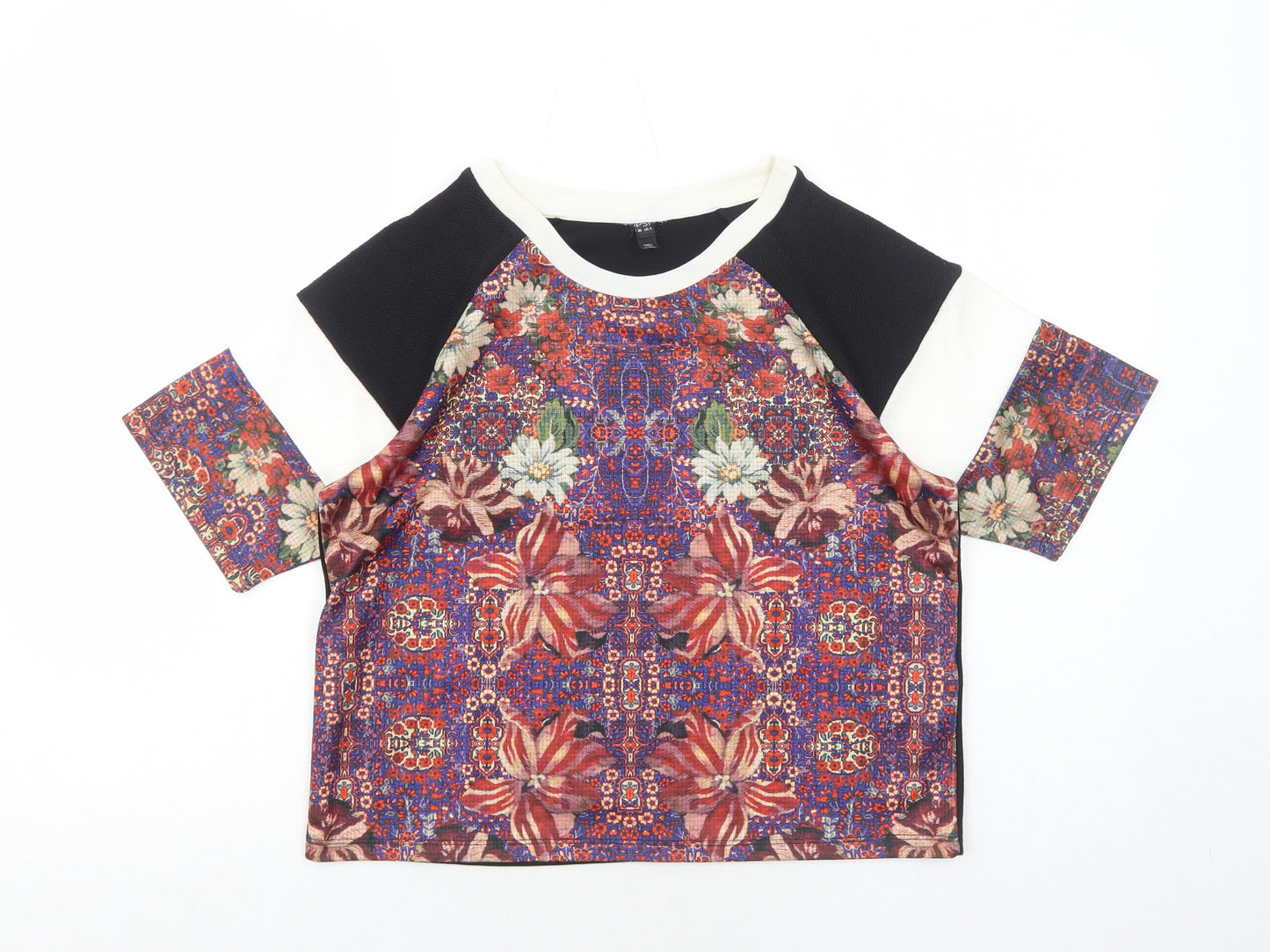 Topshop Womens Multicoloured Geometric Polyester Basic T-Shirt Size 8 Round Neck