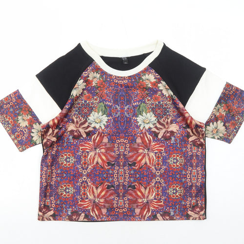 Topshop Womens Multicoloured Geometric Polyester Basic Blouse Size 8 Round Neck