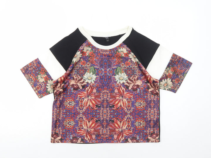 Topshop Womens Multicoloured Geometric Polyester Basic Blouse Size 8 Round Neck