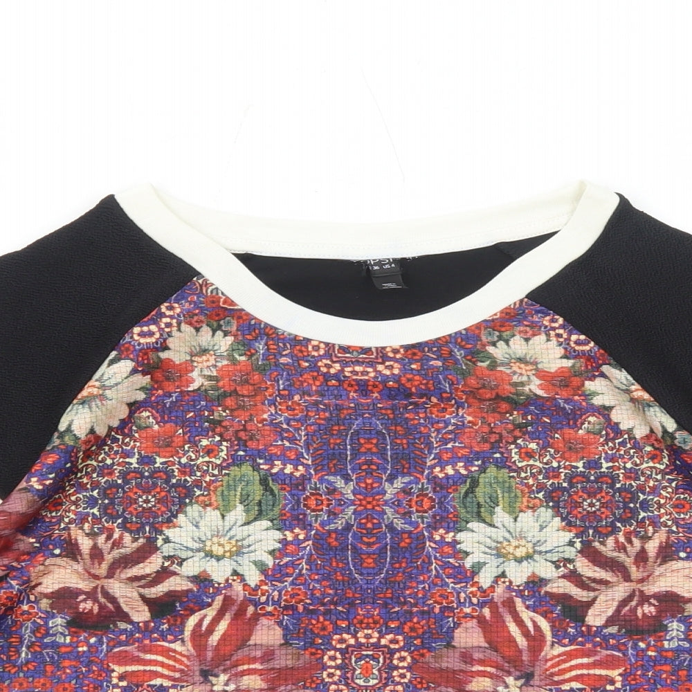 Topshop Womens Multicoloured Geometric Polyester Basic Blouse Size 8 Round Neck