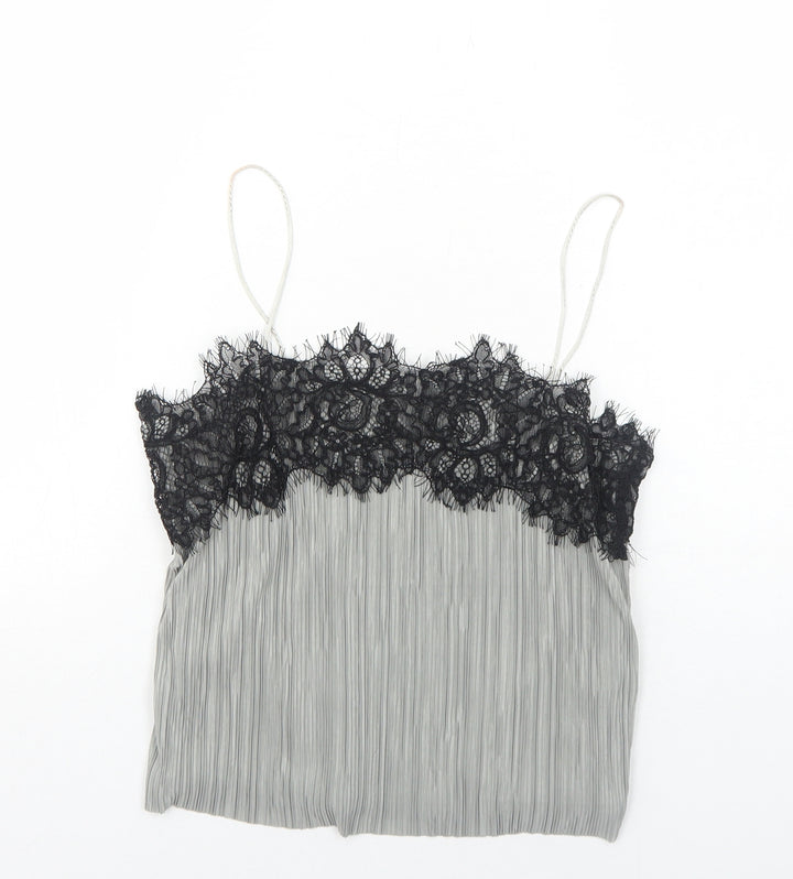 Pins & Needles Womens Grey Polyester Cropped Tank Size XS Square Neck - Lace Details