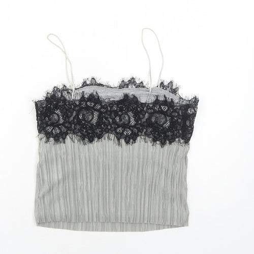 Pins & Needles Womens Grey Polyester Cropped Tank Size XS Square Neck - Lace Details