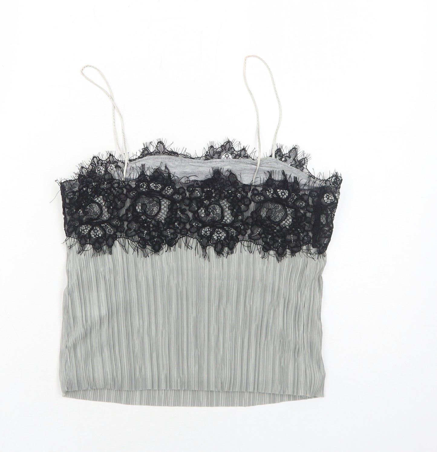 Pins & Needles Womens Grey Polyester Cropped Tank Size XS Square Neck - Lace Details