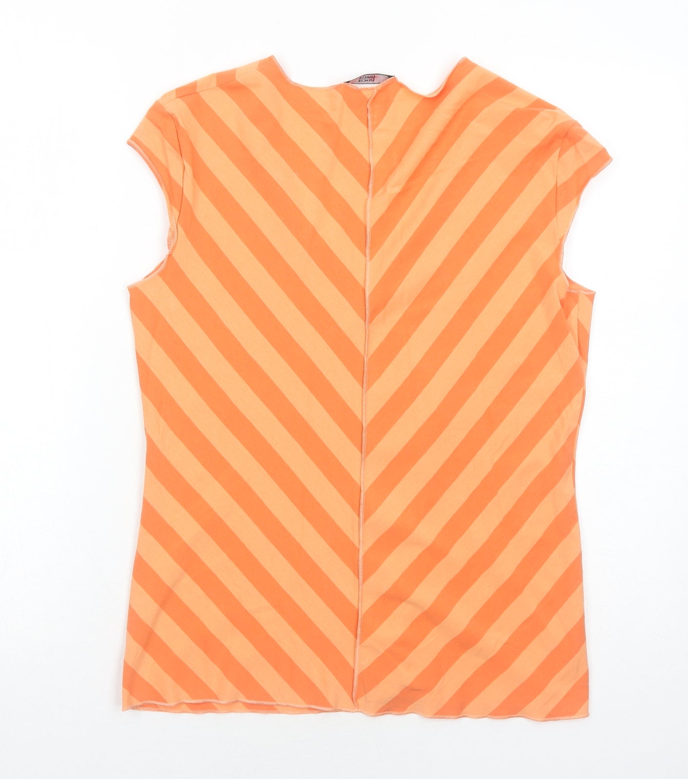 Marks and Spencer Womens Orange Striped Cotton Basic T-Shirt Size 16 V-Neck