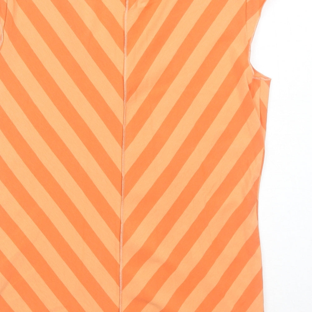 Marks and Spencer Womens Orange Striped Cotton Basic T-Shirt Size 16 V-Neck