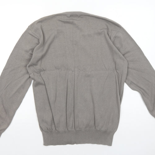 New Look Mens Grey V-Neck Cotton Pullover Jumper Size L Long Sleeve