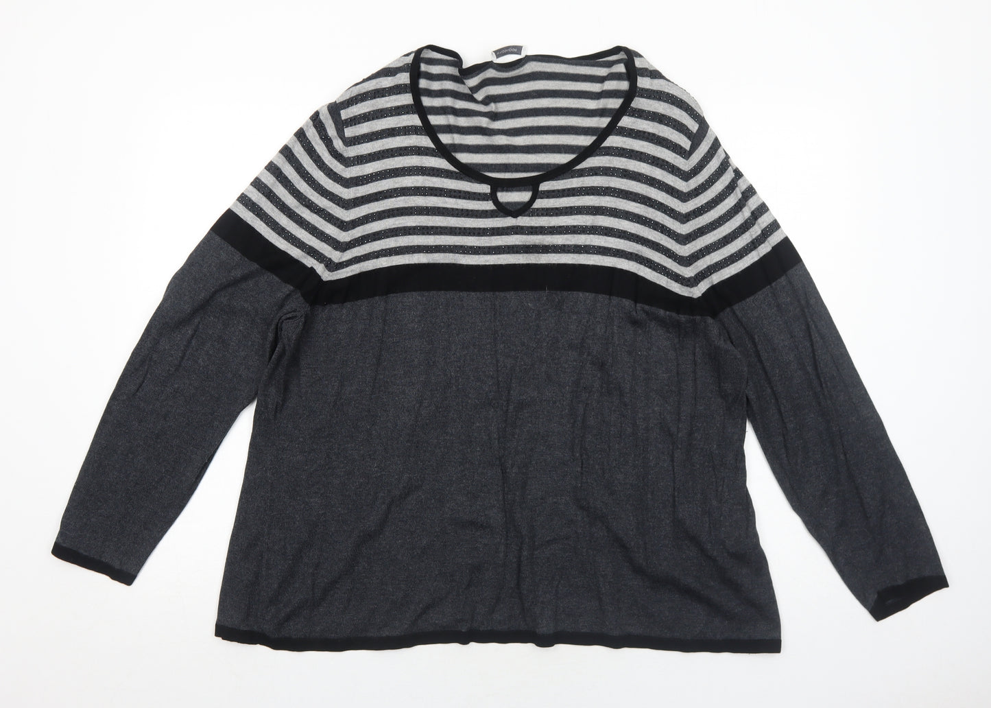 Windsmoor Womens Grey Scoop Neck Striped Viscose Pullover Jumper Size XL