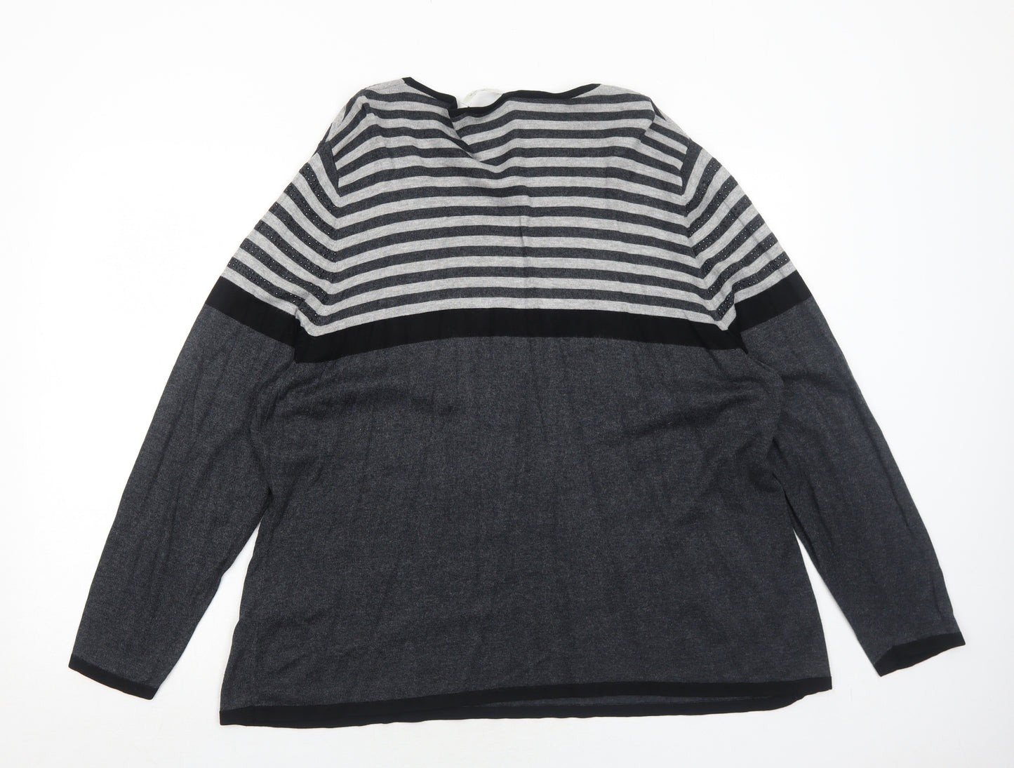 Windsmoor Womens Grey Scoop Neck Striped Viscose Pullover Jumper Size XL