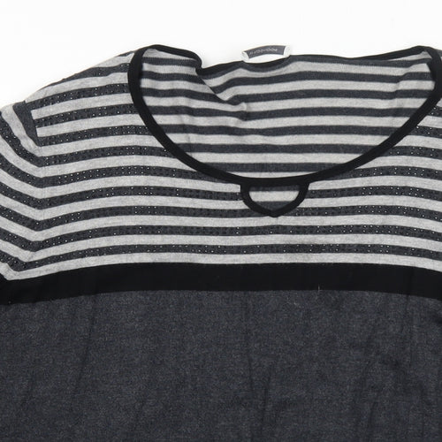 Windsmoor Womens Grey Scoop Neck Striped Viscose Pullover Jumper Size XL