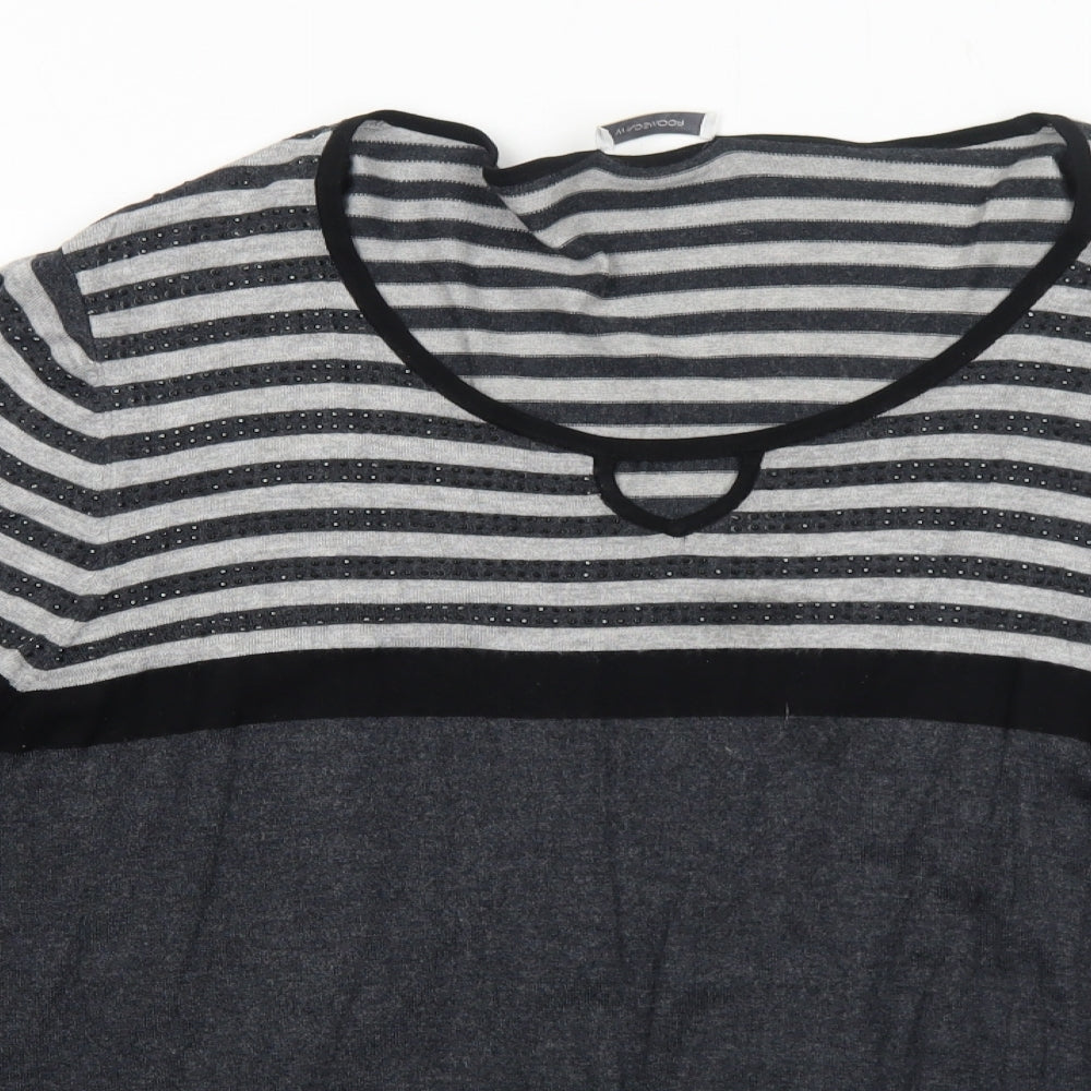 Windsmoor Womens Grey Scoop Neck Striped Viscose Pullover Jumper Size XL