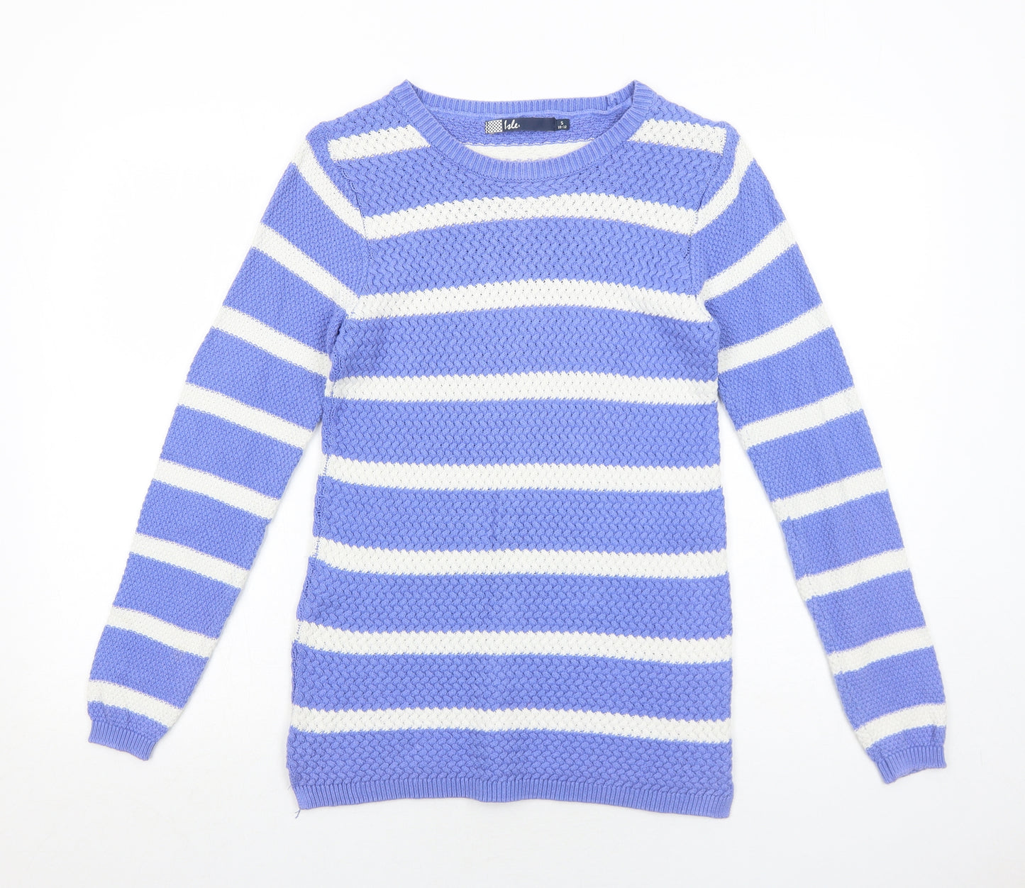 EWM Womens Blue Boat Neck Striped Cotton Pullover Jumper Size 10