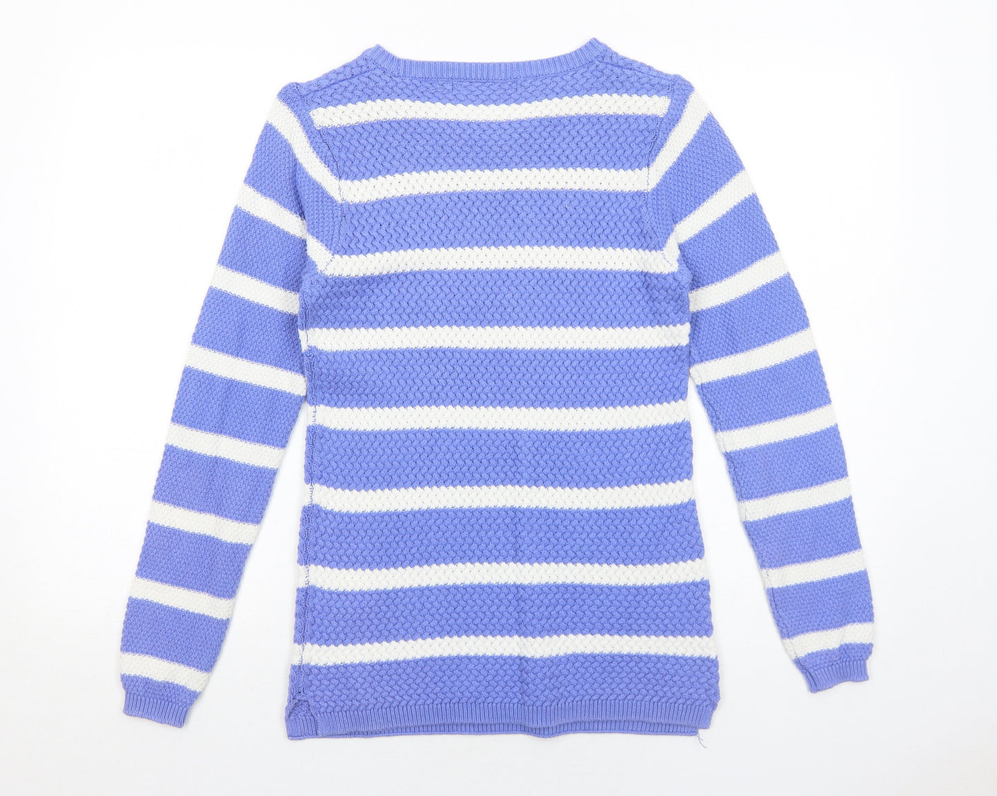 EWM Womens Blue Boat Neck Striped Cotton Pullover Jumper Size 10