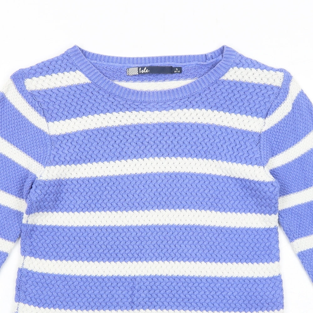 EWM Womens Blue Boat Neck Striped Cotton Pullover Jumper Size 10