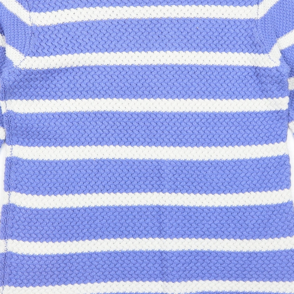 EWM Womens Blue Boat Neck Striped Cotton Pullover Jumper Size 10