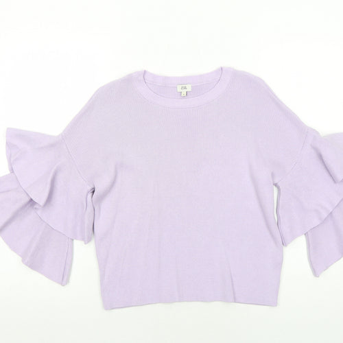 River Island Womens Purple Boat Neck Cotton Pullover Jumper Size 6
