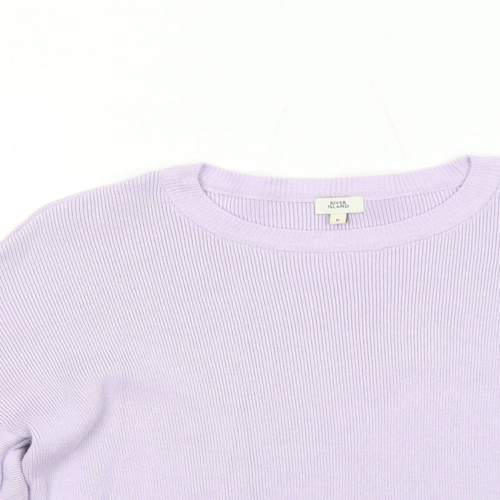 River Island Womens Purple Boat Neck Cotton Pullover Jumper Size 6