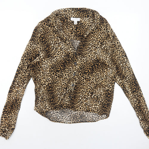 Topshop Womens Brown Animal Print Viscose Basic Button-Up Size 10 Collared - Leopard Print
