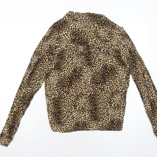Topshop Womens Brown Animal Print Viscose Basic Button-Up Size 10 Collared - Leopard Print