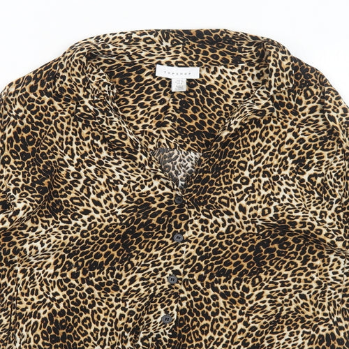 Topshop Womens Brown Animal Print Viscose Basic Button-Up Size 10 Collared - Leopard Print