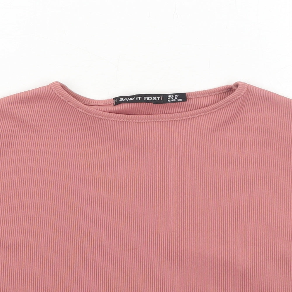 I SAW IT FIRST Womens Pink Viscose Basic T-Shirt Size 10 Round Neck