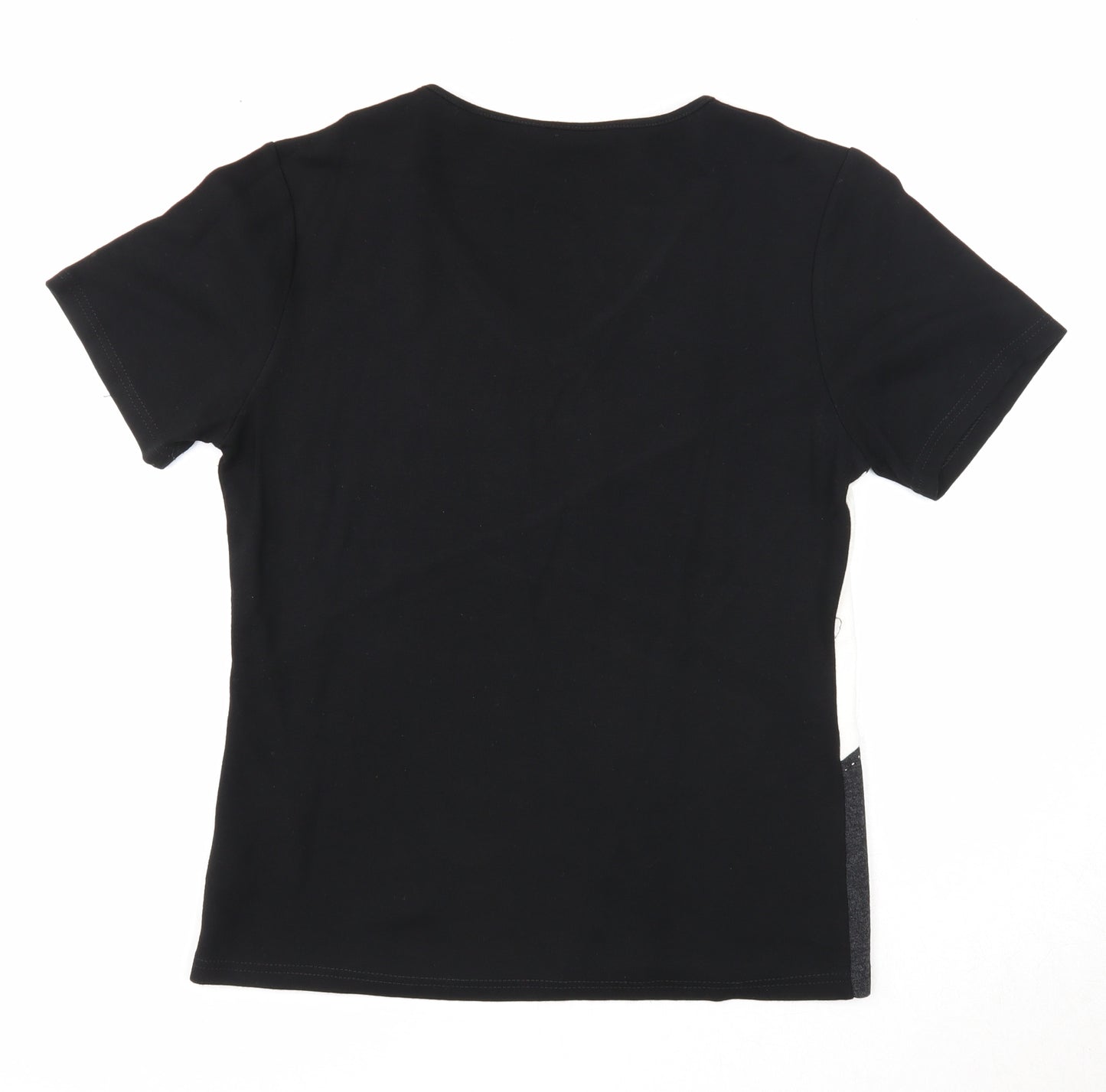 AMARANTO Womens Black Colourblock Viscose Basic T-Shirt Size 14 V-Neck