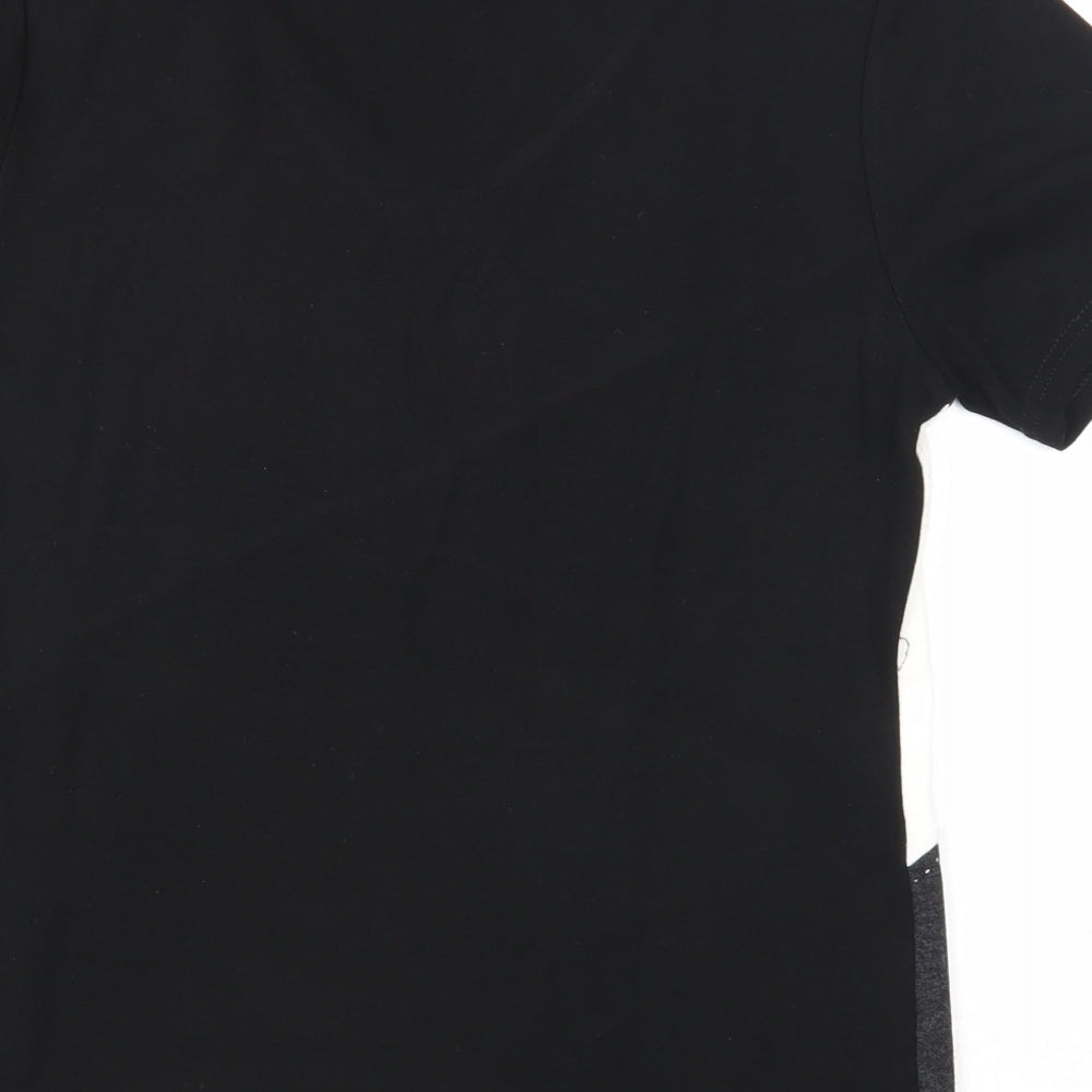 AMARANTO Womens Black Colourblock Viscose Basic T-Shirt Size 14 V-Neck