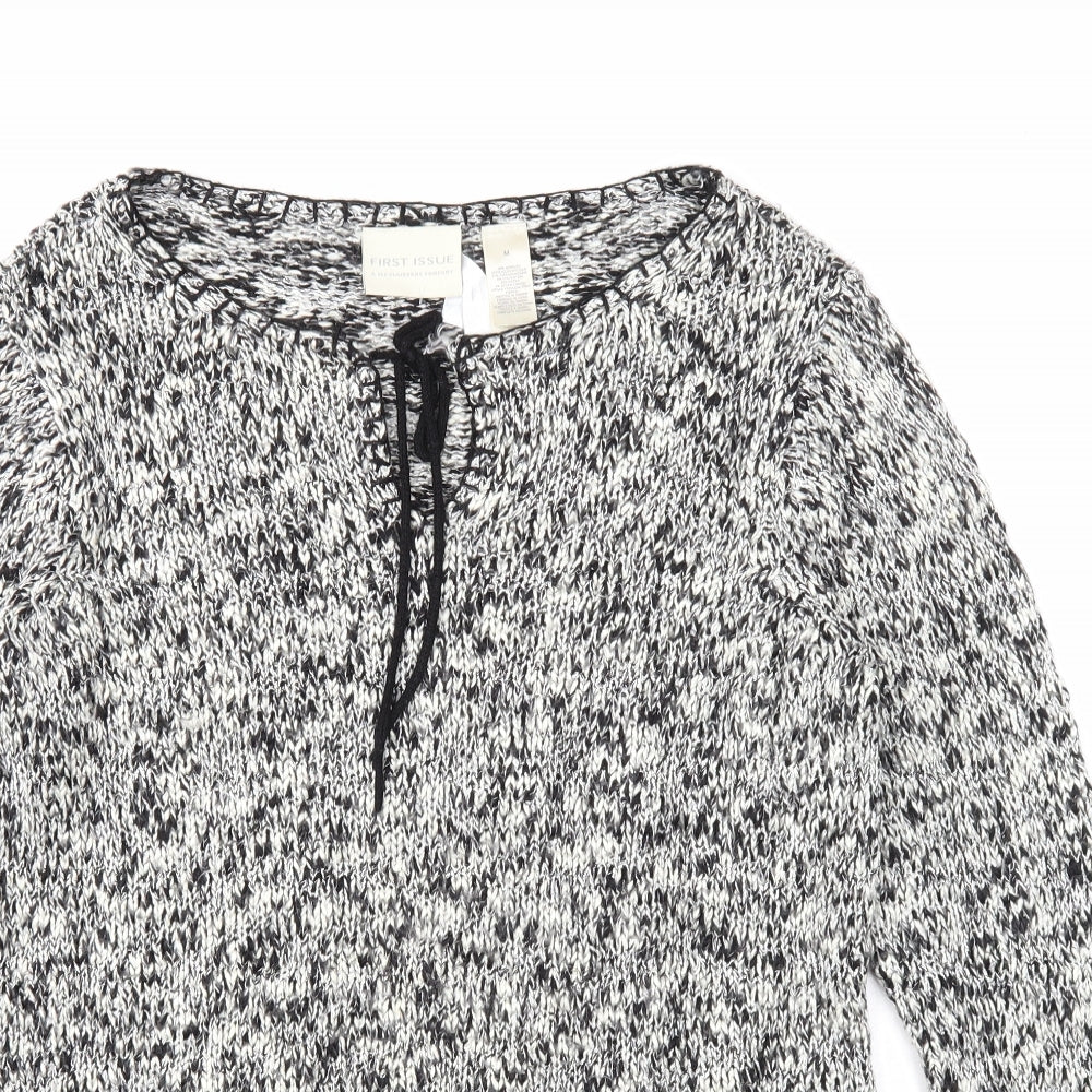 First Issue Womens Black Round Neck Acrylic Pullover Jumper Size M