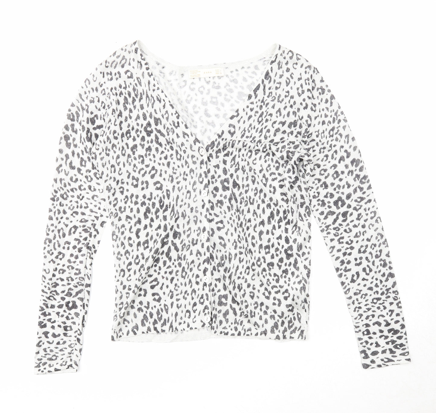 Zara Womens Grey V-Neck Animal Print Viscose Pullover Jumper Size L