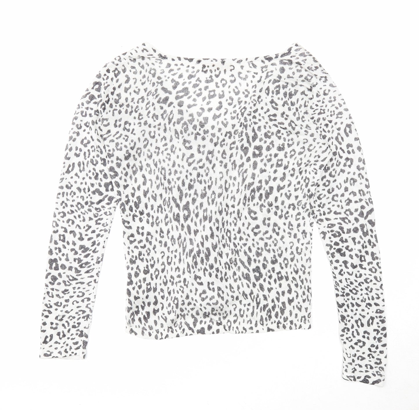 Zara Womens Grey V-Neck Animal Print Viscose Pullover Jumper Size L