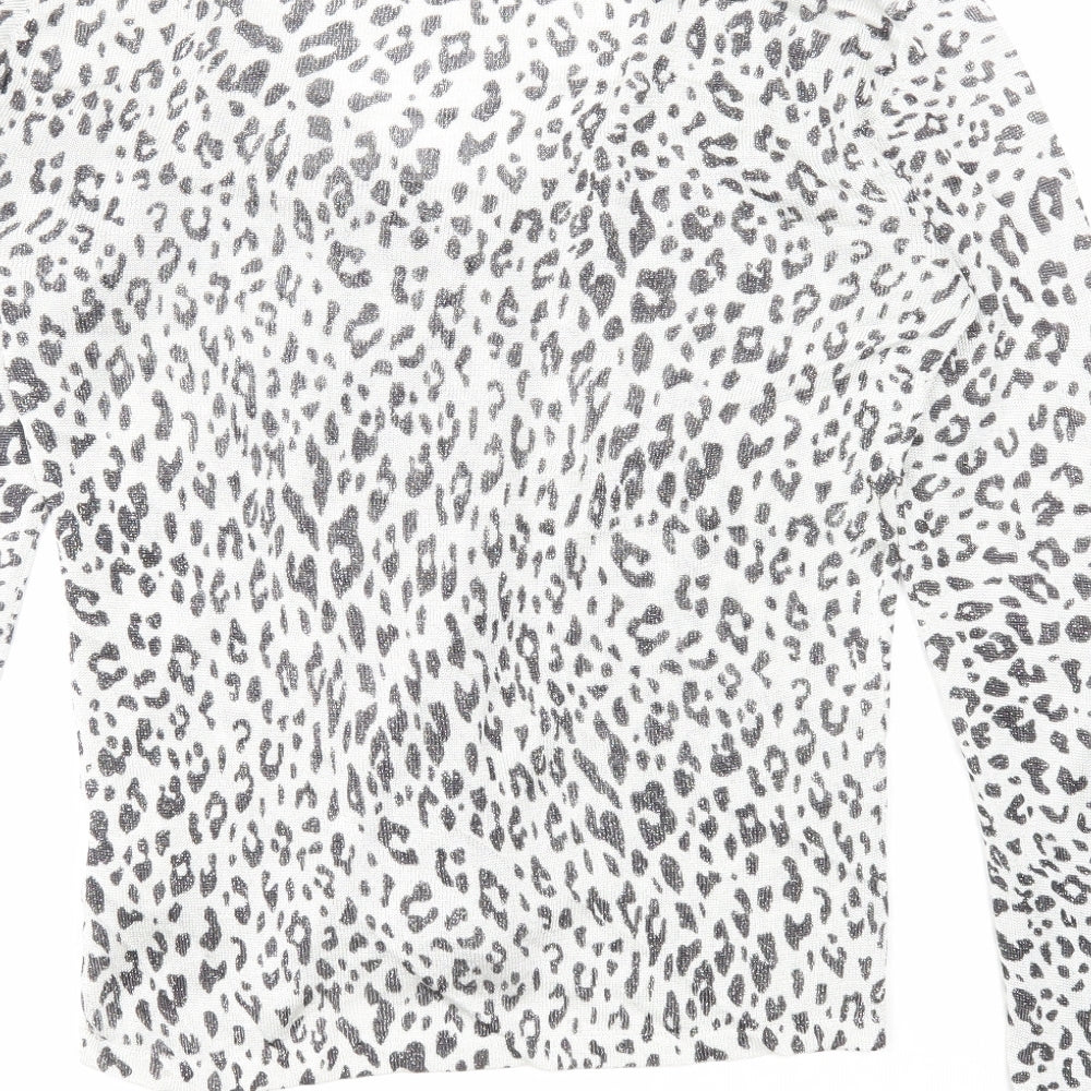 Zara Womens Grey V-Neck Animal Print Viscose Pullover Jumper Size L