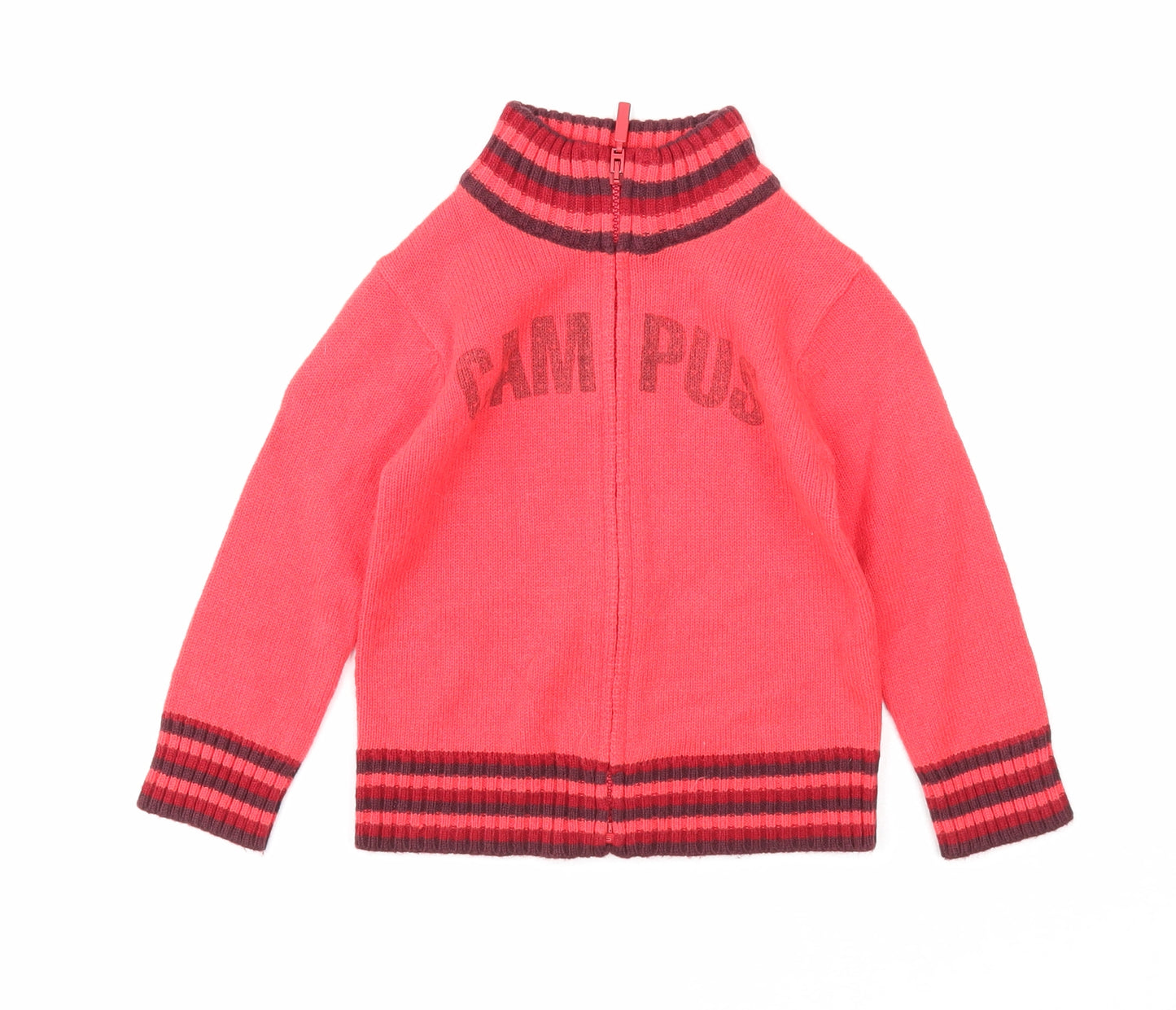 Okaidi Boys Red High Neck Acrylic Full Zip Jumper Size 4 Years Zip - Campus