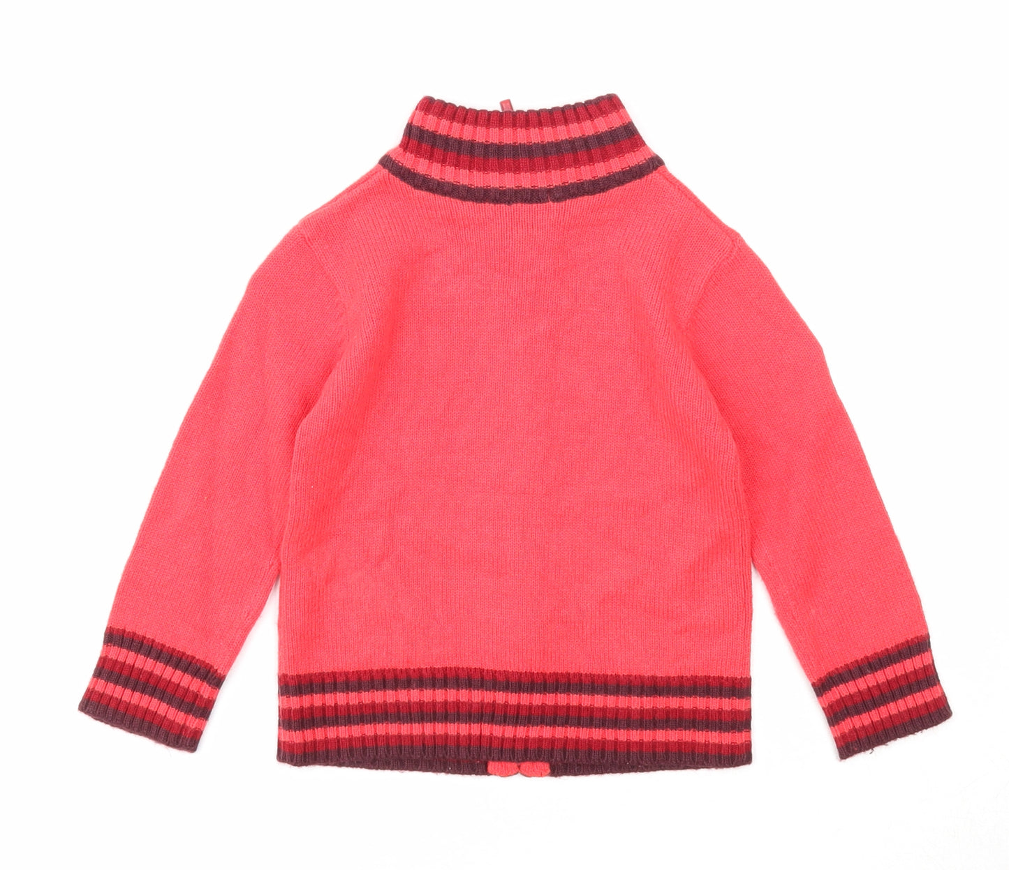 Okaidi Boys Red High Neck Acrylic Full Zip Jumper Size 4 Years Zip - Campus