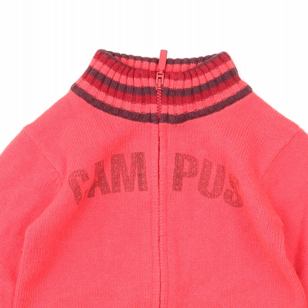 Okaidi Boys Red High Neck Acrylic Full Zip Jumper Size 4 Years Zip - Campus