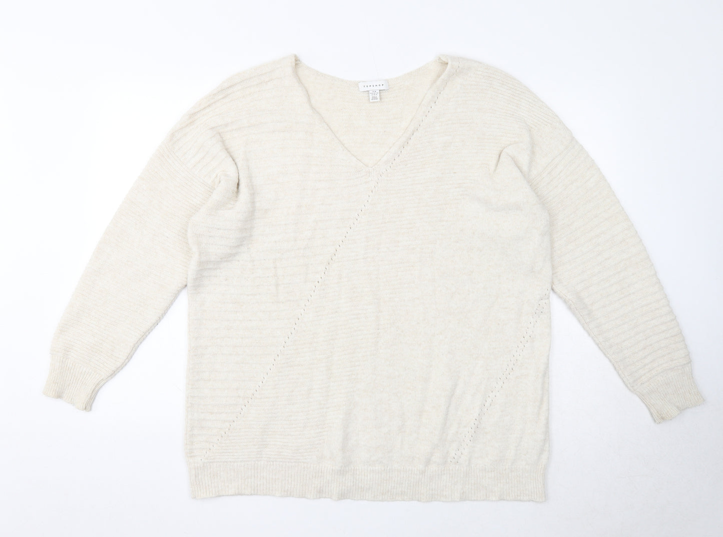 Topshop Womens Beige V-Neck Acrylic Pullover Jumper Size 12