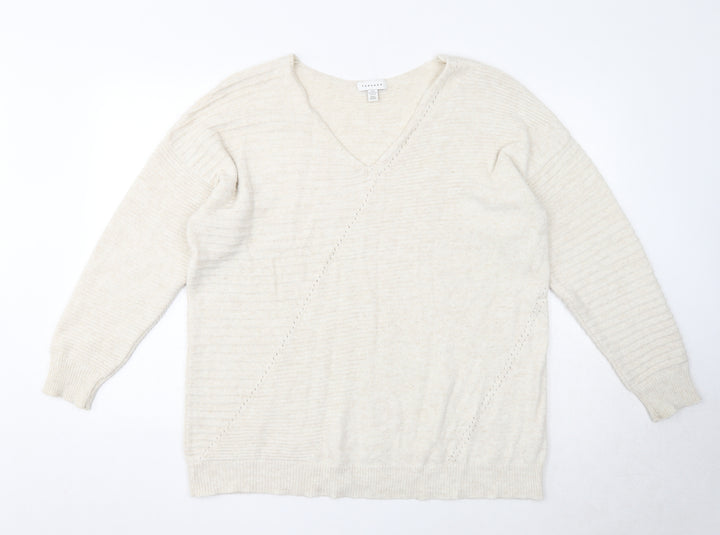Topshop Womens Beige V-Neck Acrylic Pullover Jumper Size 12