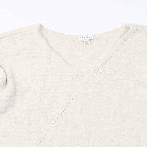 Topshop Womens Beige V-Neck Acrylic Pullover Jumper Size 12