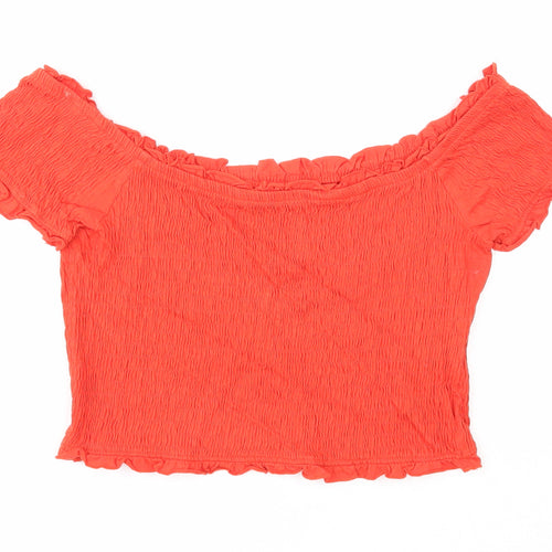 New Look Womens Orange Cotton Cropped Blouse Size 14 Off the Shoulder - Shirred