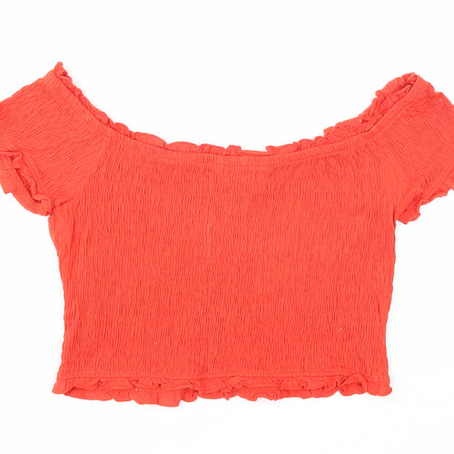 New Look Womens Orange Cotton Cropped Blouse Size 14 Off the Shoulder - Shirred