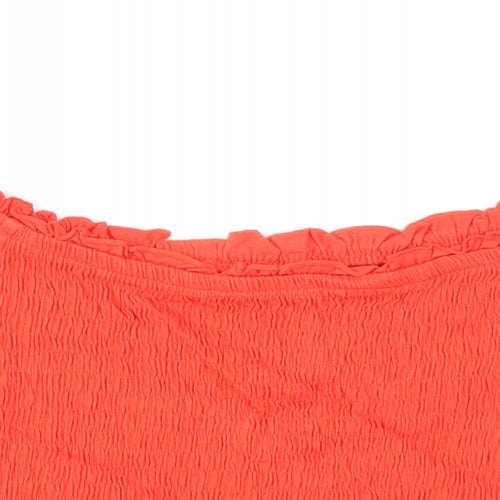 New Look Womens Orange Cotton Cropped Blouse Size 14 Off the Shoulder - Shirred