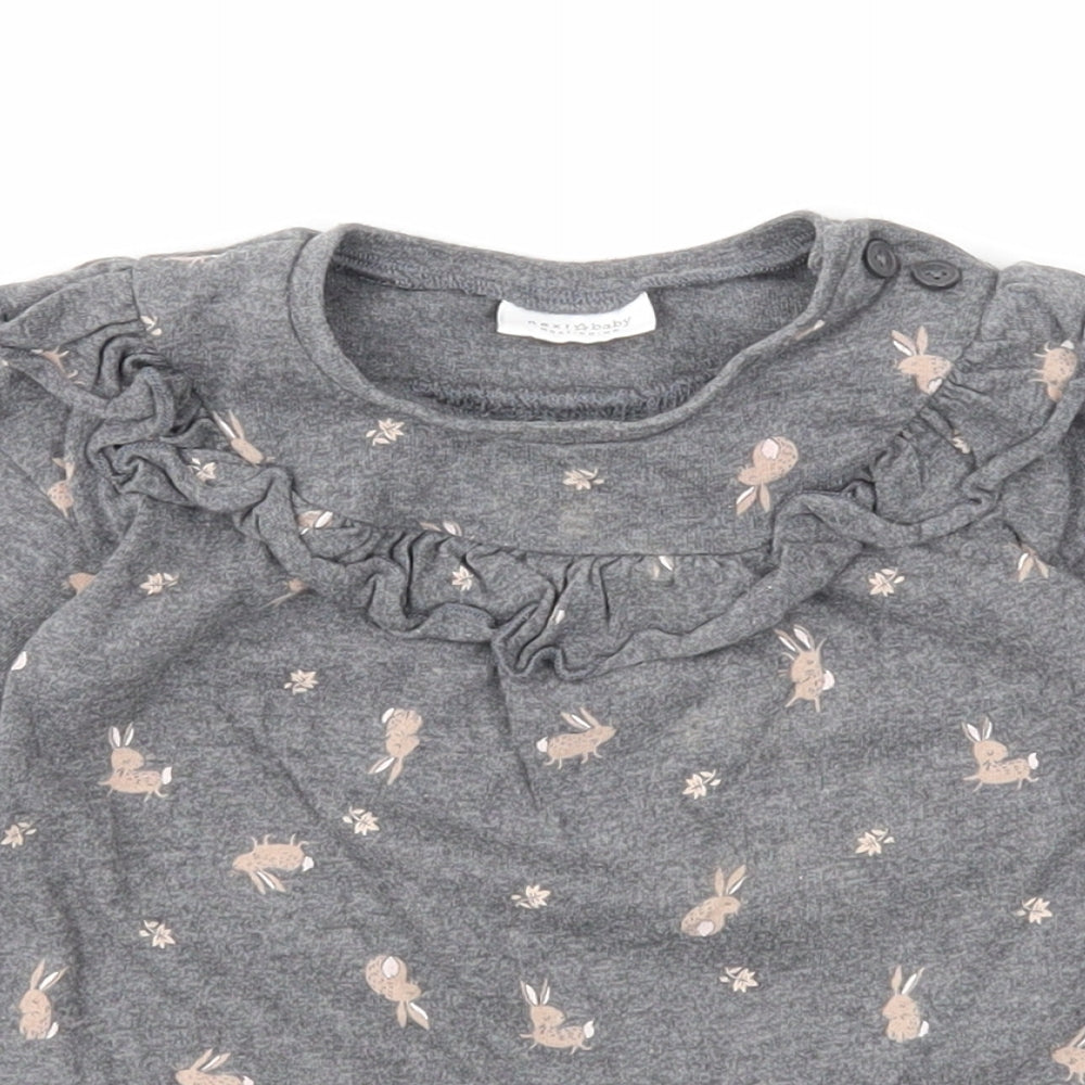 NEXT Girls Grey Geometric Cotton A-Line Size 3-6 Months Round Neck Button - Rabbit