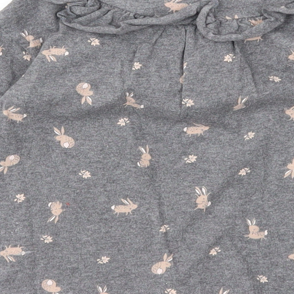 NEXT Girls Grey Geometric Cotton A-Line Size 3-6 Months Round Neck Button - Rabbit