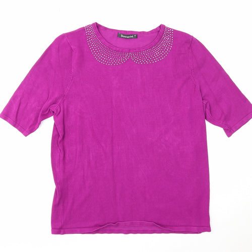 Bonmarché Womens Purple Round Neck Viscose Pullover Jumper Size M