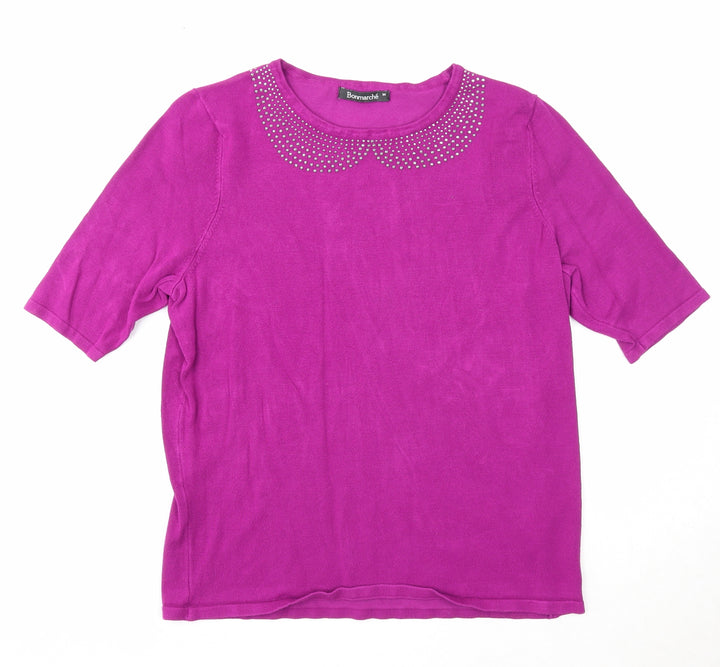 Bonmarché Womens Purple Round Neck Viscose Pullover Jumper Size M