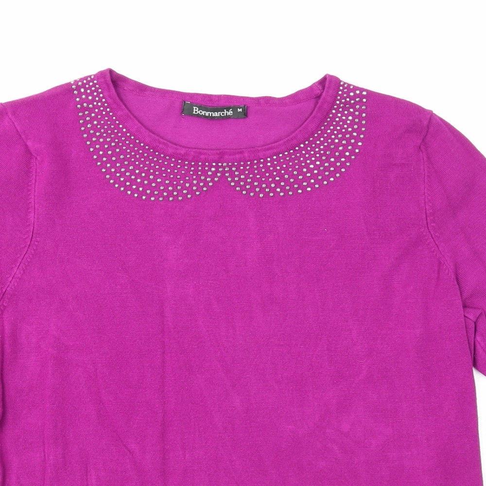 Bonmarché Womens Purple Round Neck Viscose Pullover Jumper Size M