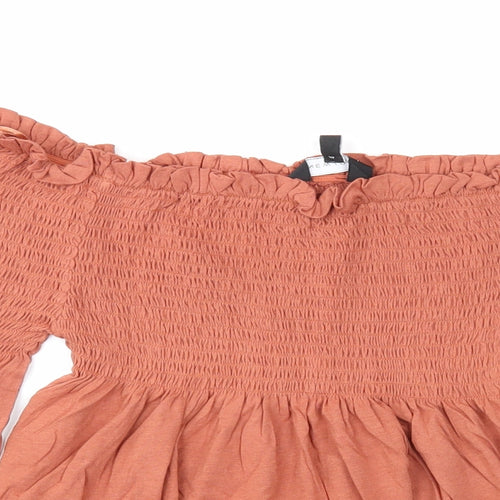 New Look Womens Beige Cotton Basic Blouse Size 8 Off the Shoulder - Shirred