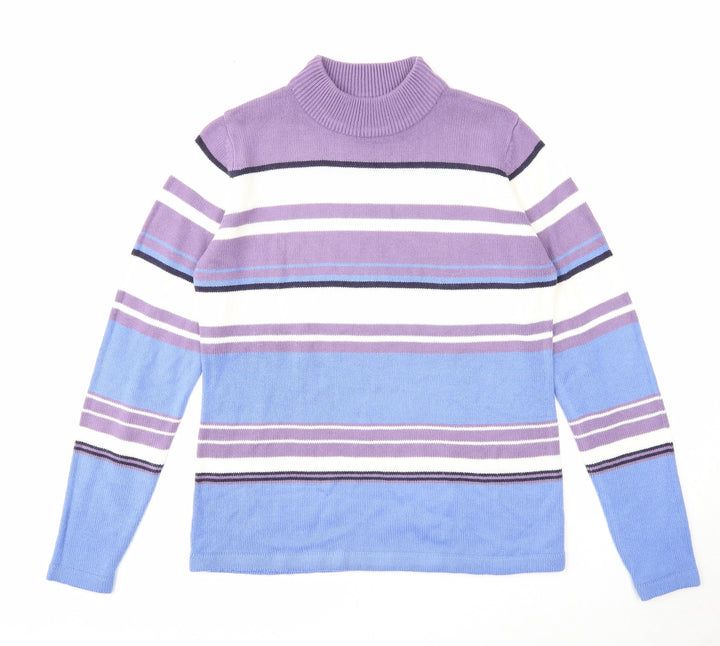 EWM Womens Multicoloured Mock Neck Striped Acrylic Pullover Jumper Size 10